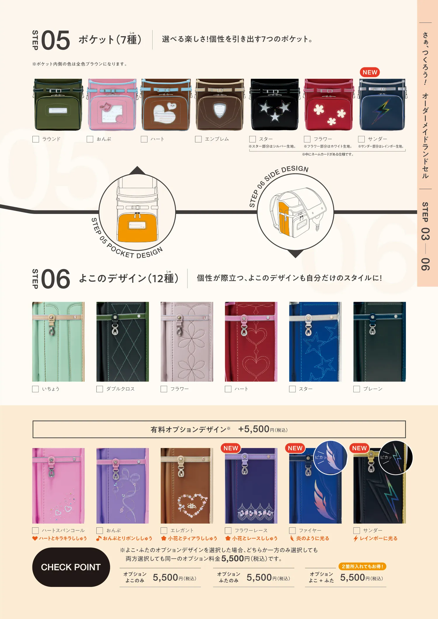 オーダーランドセルのポケット・横のデザイン